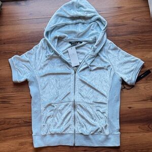 BCBG Maxazria Sky Blue Velour Hoodie and cropped pants
